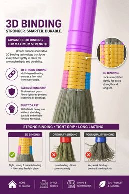 Kwaltial Broom, 3D Binding Phool Jhadu for Home Cleaning, Natural Grass Broom, Strong and Durable, Indoor and Outdoor Use, Eco Friendly, Pack of 2 - Image 3