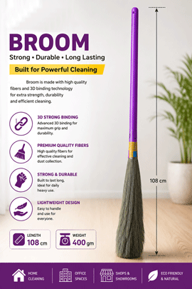 Kwaltial Broom, 3D Binding Phool Jhadu for Home Cleaning, Natural Grass Broom, Strong and Durable, Indoor and Outdoor Use, Eco Friendly, Pack of 2 - Image 4