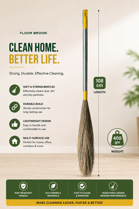 Kwaltial Broom, Phool Jhadu for Home Cleaning, Natural Grass Broom, Strong and Durable, Indoor and Outdoor Use, Pack of 2 - Image 3